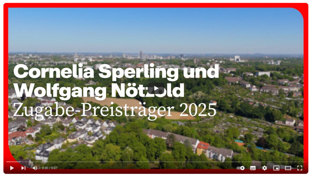 Cornelia Sperling und Wolfgang Nötzold. Zugabe-Preisträger 2025. Youtube-Link